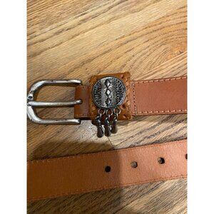 USA Made Brown Leather Belt with Southwestern Italian Embellishment  SZ S/M
